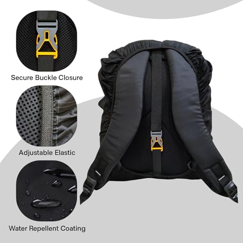 Image of Alienoid Waterproof Bag Rain Cover | Rain, Dust & Scratch Protection | Elastic Fit Luggage Cover | Ideal for Backpack, Trekking, Travel, School, Office (20-30L) (Jet Black)