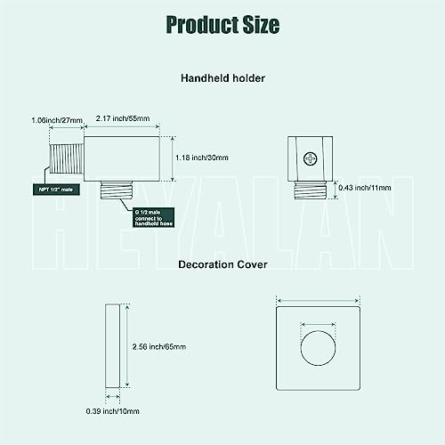 Shower Wand Bracket Supply Hose Connector Polished Chrome Shower Hand Holder Wall Mount Handheld Arm Modern Shower Hose Holder With A Square Cover Brass Heyalan #TOP1