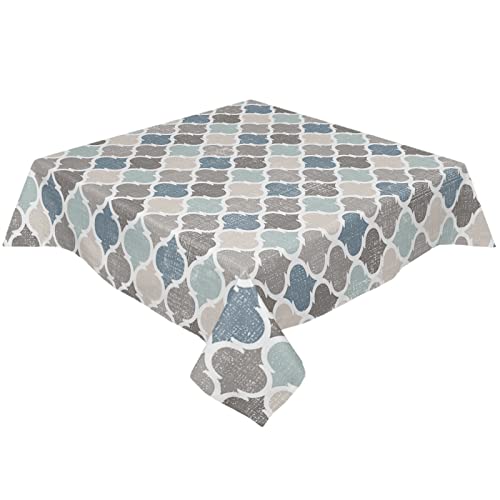 Morocco Tablecloth Waterproof For Square/Round/Rectangle Tablecloths 60X60 In, Blue Grey Moroccan Plaid Washable Polyester Table Cloths, Checkered Table Cloth For Baby Shower Baptism Buffet Party #TOP1