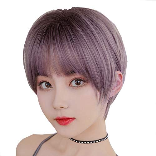 Amazon Co Jp ウィッグ フルウィッグ グラデーション Wig ショートボブ レディース ツートン 自然 変色 小顔 キュート かつら つけ毛 コスプレ メッシュ ハロウィン パープルグレー トップブラウン変色 ファッション