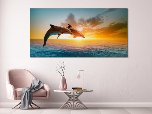 Coucher de soleil sur l'océan décoration murale design avec dauphin