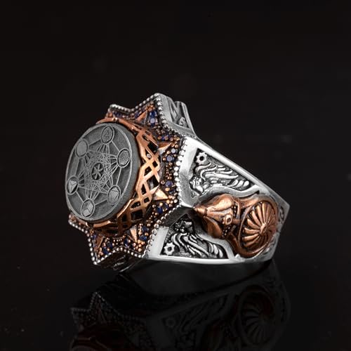 KAMBO Seal of Metatron Ring, Signet Ring, Helatron Cube, 925 Solid Sterling Silver Ring For Men4