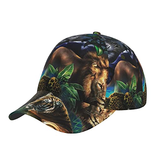 WUFGLOR Casquette de baseball noire et blanche rayée avec imprimé floral - Casquette de voyage réglable - Casquette de sport pour homme, femme, garçon, fille, Tigre, Lions et Léopard, taille unique Cover
