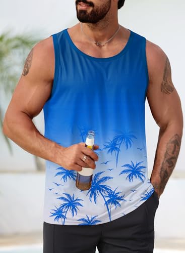 Image of VOGSTART Mens Hawaiian Beach Tank Tops Summer Vacation Muscle Top Graphic Sleeveless Shirts (S-3XL)