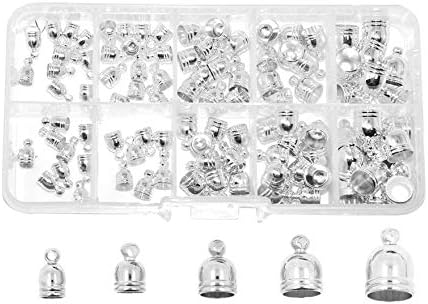 Cord End Cap for Jewelry Making, Kumihimo End Cap Finding Kit for Leather, Tassels; Silver 5mm to 9mm 100 PCs by Mandala Crafts