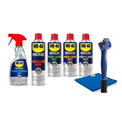 WD-40 - Specialist - Kit Manutenzione Moto - 1 Detergente 500ml + 2x Pulitore (Freni 500ml + Catena 400ml) + 1 Grasso Catena 400ml + 1 Lucidante al silicone 400ml + Spazzola + Panno In Microfibra