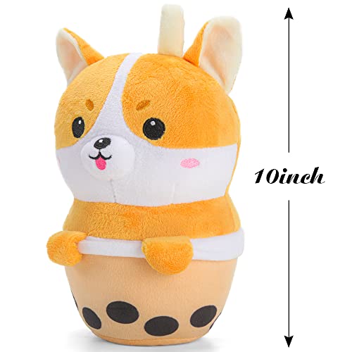 Corgi Boba Plush Pillow Stuffed Animal 10 Inch Anime Boba Tea Plush Toy Soft Milk Tea Corgi Pillow Cushion Hugging Toys Gifts For Kids Boys Girls #TOP1