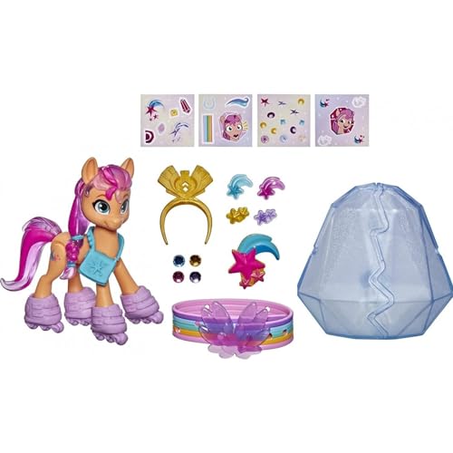 My Little Pony: A New Generation - Sunny Starscout Aventura de Cristal - Poni Naranja de 7,5 cm con Accesorios Sorpresa, Pulsera