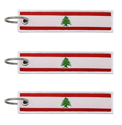 LLBFHH 3 Pcs Lebanon Lebanese Country Flag Keychain,Woven label Key