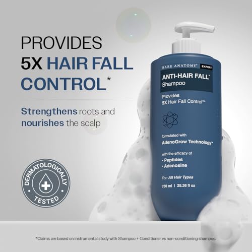 Image of Bare Anatomy Anti-Hair Fall Shampoo | Provides 5x Hair Fall Control | Adenosine, Procapil & Peptides | Strengthens Roots, Reduces Breakage & Cleans Gently | Sulphate & Paraben Free | Unisex | 750ml