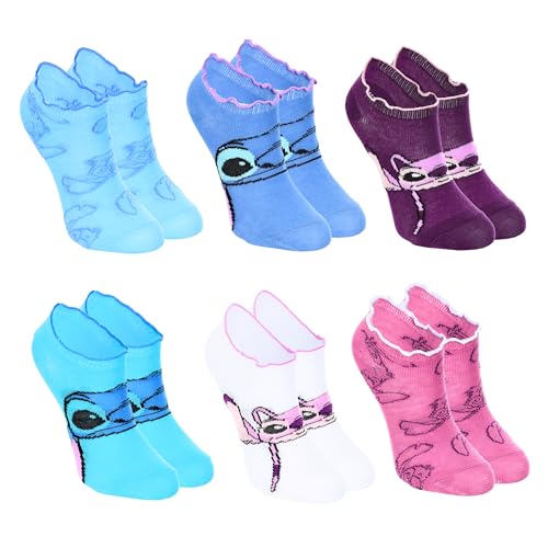 Disney Stitch Calcetines para Niñas, Set de 6 Calcetines Cortos Invisibles de Algodon, Regalo Niña y Adolescentes Talla EU 27/30 | Multicolor