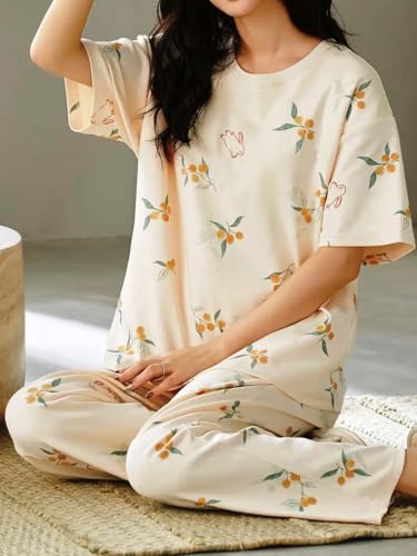 Image of GLASGO Women's Cotton Pajama Set with Top & Pants|| Korean Night Suit|| Lightweight Printed Set || Soft & Comfy Sleepwear for Girls & Women || LNS-3-$