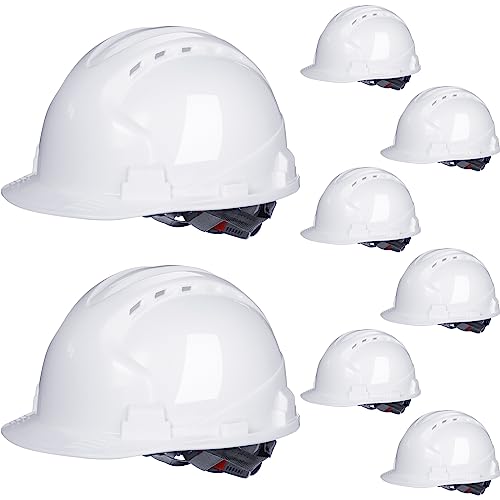 Leumoi 8 Pieces 4 Pt. Suspension Hard Hat Bulk Safety Helmets Adjustable Ratchet Hard Hats with...