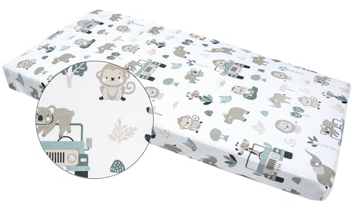 Miniatura 4 de Medi Partners Sabana Bajera Cuna 60x120-100 Algodon Sabanas De Algodón Bebe Ropa De Cama Para Bebés Dormir Cuna Fitted Bed Sheet Protector Menta Zoo
