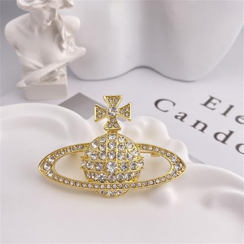 Image of Dreuyet Saturn Planet Brooch Pin for Women Ladies Dainty Rhinestone Star Lapel Pin Cubic Zirconia with Crystal Planet Brooch Fashion Dress Accessories Jewelry for Suit Clothing Jackets Badges