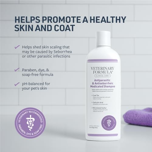 Veterinary Formula Clinical Care Antiparasitic & Antiseborrheic Medicated Dog Shampoo, 16 oz – Paraben, Dye, Soap Free – Hydrating and Antifungal Shampoo for Dogs, White