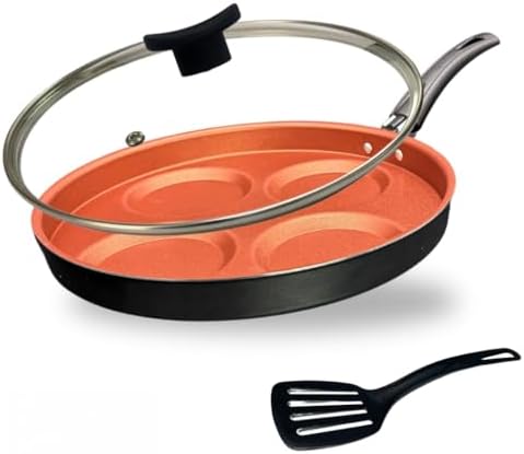 Frigideira 26 cm Divisória 4 Ovos Antiaderente Teflon Tampa de Vi...