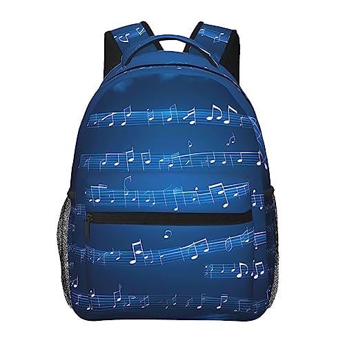 NUYFVG Mochila de viaje con estampado de notas musicales azules, mochila de viaje escolar, regalo de vuelta a clases, bolsa de viaje casual para hombres y mujeres, Notas musicales azules, Talla única
