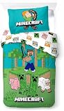 Juego de Cama Minecraft Individual | Funda Nórdica 140x200 cm y Funda de Almohada 50x70 cm | 100% Algodón | Ropa de Cama Infantil Suave, Colorida y Reversible | Minecraft Jungle Explore