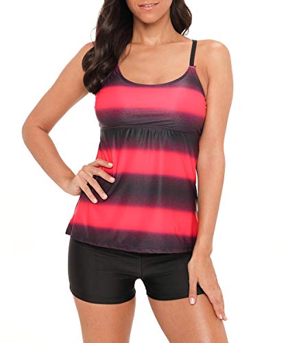 Durio-Badeanzug-Damen-Bauchweg-Frau-Bademode-Badeanzuege-Tankinis-Tankini-mit-Hotpants-Badebekleidung-Zweiteilig-mit-Streifen