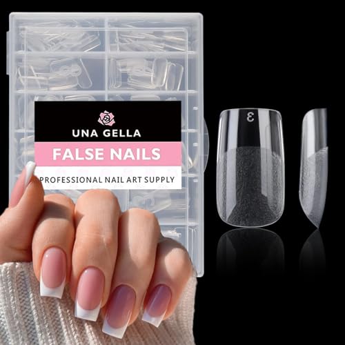 Image of UNA GELLA Nail Tips Square: 504PCS Short Square Nail Tips Pre Etched Gel Fake Nails Tips, No C Curve For Women DIY Nail Extension French Style Salon Home Full Cover Soft Acrylic False Tips 12 Sizes