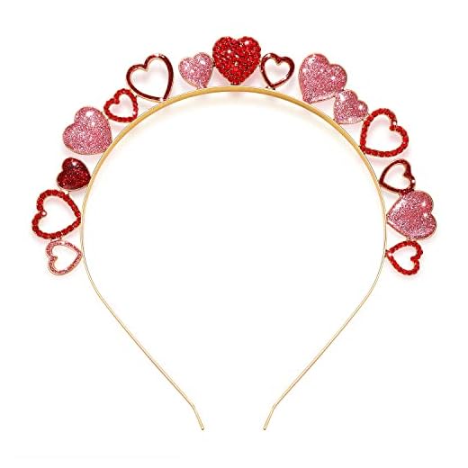 CEALXHENY Valentine’s Day Heart Headbands for Women Glitter Heart Hairbands Crystal Love Heart Hair Hoop Party Hair Accessory Gifts (Style C)