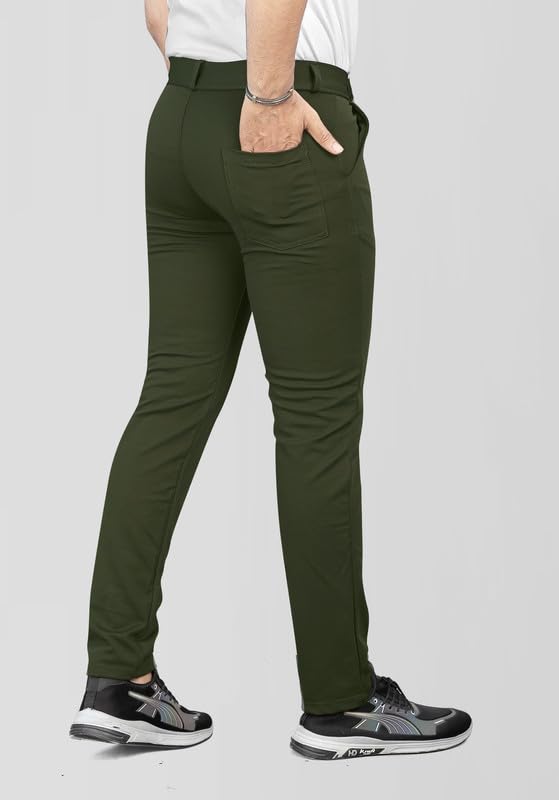 Image of MiraMichi Men's Slim Fit Formal Trousers - Crafted from Premium Lycra Blend Fabric, Solid Pattern, Ideal for Formal Occasions