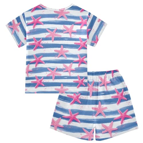 Pink Starfish Pattern Summer Cute Pajama Sets, Short Sets for Daily Wears and Sleep Wears2