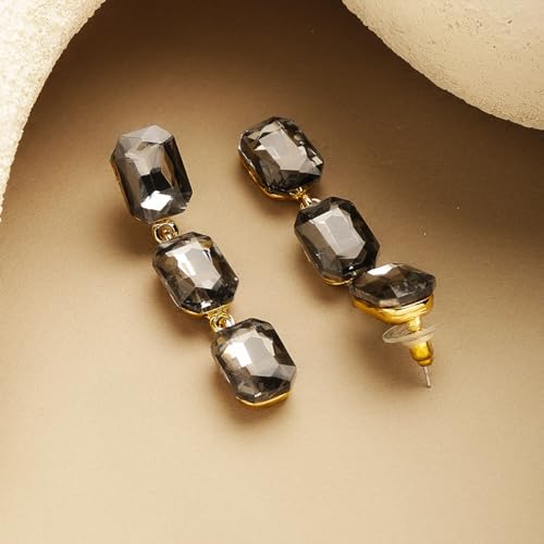 Image of Rubans Drop Earrings American Diamond Crystal Stylish Trendy Jewellery Gift for Women & Girls