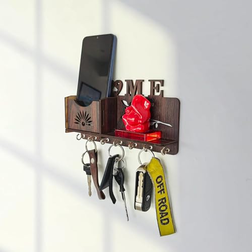 Image of Amazon Brand - Solimo Wall Mount Key Holder for Home Office Wooden Key Stand /Keychain Hanger /Organizer (7 Hooks, Beige)