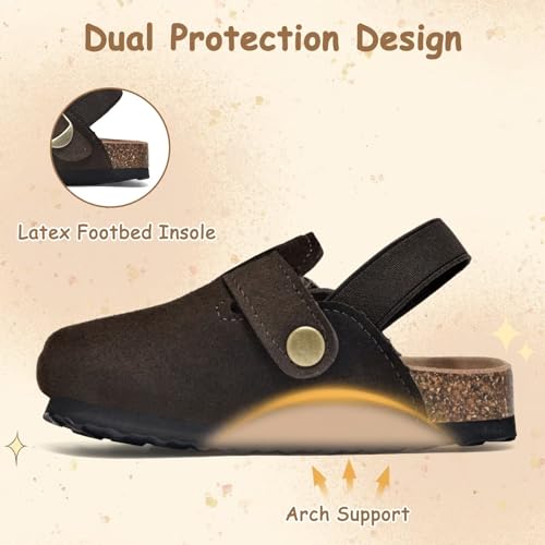 Image of Kids Suede Clogs Boys Girls Mules Cork Genuine Leather Sandals with Adjustable Buckle Slippers Potato Shoe Indoor Outdoor Slip On Slide for Big Kids