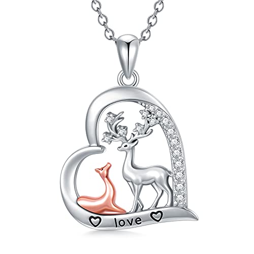 SOULMEET Sterling Silber Herz Doppel Hirsch Halskette Schmuck Geschenke für Frauen Mädchen Tierliebhaber Cover