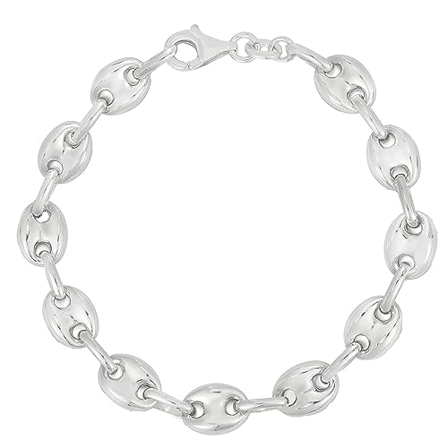 Savlano 925 Sterling Silver Hollow Puffed Anchor Mariner Link Chain Bracelet for Women Comes with Gift Box- Made in Italy