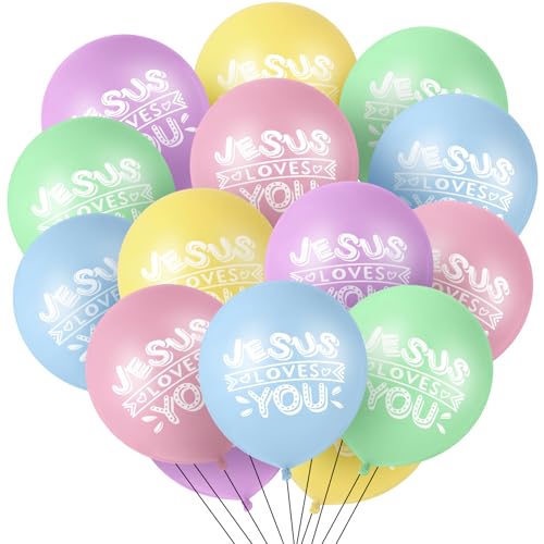 Image of Gejoy Jesus Loves You Balloon 12 Inch Latex Christian Religious Jesus Balloon Party Decor for He Is Risen Party Decor Favor Cross Church Event Birthday Sunday Supplies(Macaron Colors,60 Pcs)