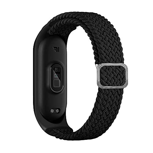 Amlope Bracelet en Nylon Compatible avec Xiaomi Mi Band 5 / Mi Band 4 / Mi Band 6, Solo Loop Tressé Tissu Bracelet en Nylon Réglable Extensible pour Mi Band 6 / Mi Band 5 / Mi Band 4, Noir Cover