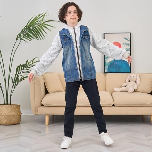 Mallimoda Kids Boys Girls Hooded Denim Jacket Zipper Coat Outerwear3