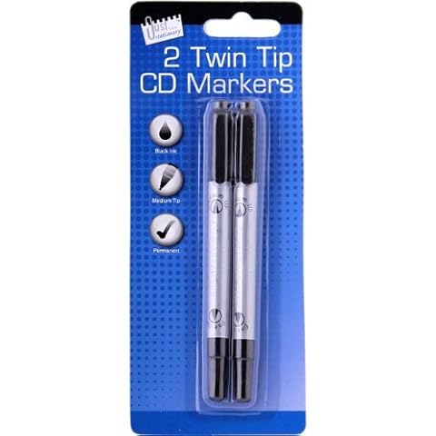 Tallon Twin Tip CD DVD Permanent Marker Pens Pack 2 Black Cover