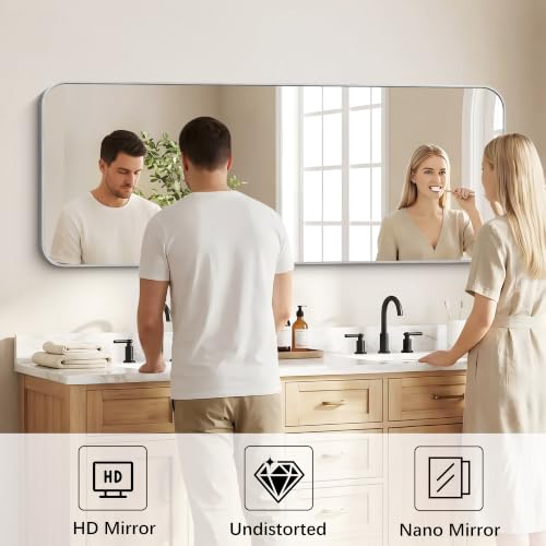 Image of DESBING 60 inchx24 inch Bathroom Mirror for Over Sink, Silver Framed Wall Mirror