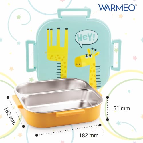 Image of WARMEO Jerry Insulated Lunch Box with Two Compartment BPA Free, Kids Lunch Box,Food Grade Ideal for School, Picnic, Office & Outdoor - 500ml Giraffe, Stainless Steel