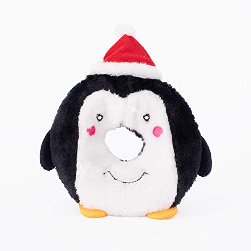 ZippyPaws - Holiday Donutz Buddies Squeaky Dog Toys - Penguin, Multicolours, 8 x 8 x 2 in