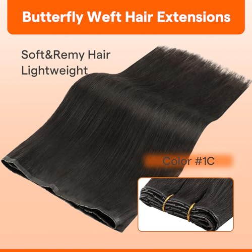 Image of Full Shine Butterfly Weft Hair Extensions Human Hair 16 Inch Dark Ash Brown | 80g Natural Volume, Full Head Set, Genius Weft Side, Beginner Friendly, Bridal Styling Support, Seamless Micro Beads