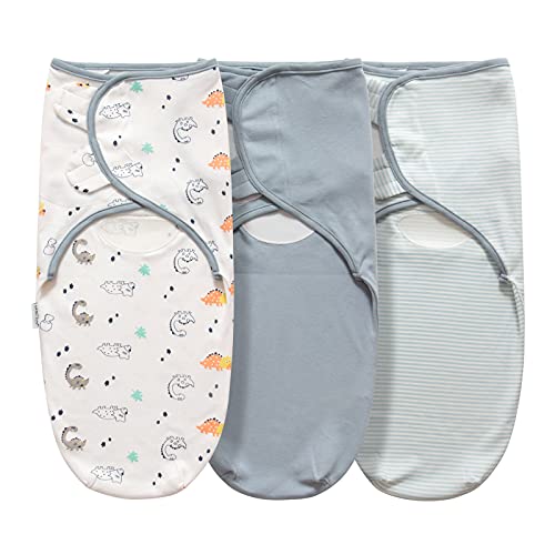 Image of LITTLE TOTS Swaddle Blanket for Baby Girl Boy Easy Change Infant Wrap 3 Pack Adjustable Sleep Sack for Newborn Babies 0-3 Month (Dinosaur & Stripe)