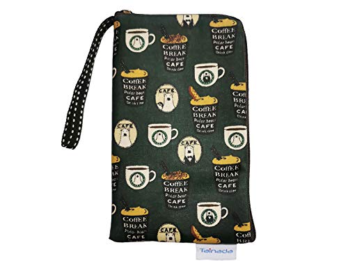 Image of Taianda Women Phone Wristlet Wallet Pouch (Coffee Pattern Green)
