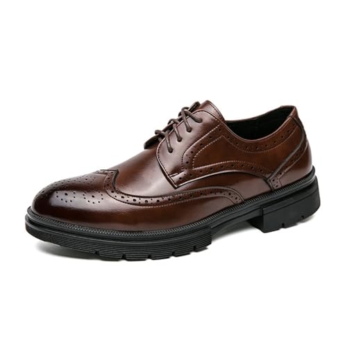Image of Men's Leather Platform Lace Up Wingtip Oxford Shoes Comfort Breathable Lug Sole Brogue Dress Shoes Casual Business Work Shoes