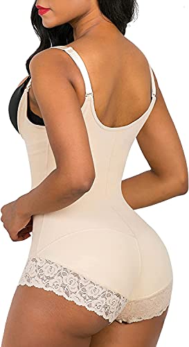 SHAPERX Shapewear for Women Tummy Control Fajas Colombianas Body Shaper Zipper Open Bust Bodysuit, Beige, L
