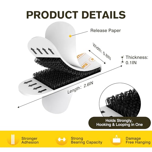 Image of EMITEVER Heavy Duty Picture Hangers, Damage Free Hanging Hooks Without Nails, Medium Wall Strips Adhesive Poster Sticky Black 20-Pairs (40 Strips)