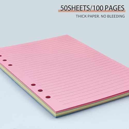 Mafegu Lined Refill Paper, A5 Planner Inserts, Colorful Ruled Journal Fillers for 6-Ring Binder,5-color 120 GSM Thick Loose Leaf Paper,50 Sheets/100 Pages(50, A5（8.26x5.6in）) - Thumbnail 5