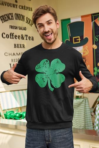 Arvilhill Man St Patricks Pullover Shirt Shamrock 4 Leaf Clover Sweatshirt Black Shamrock XXL2
