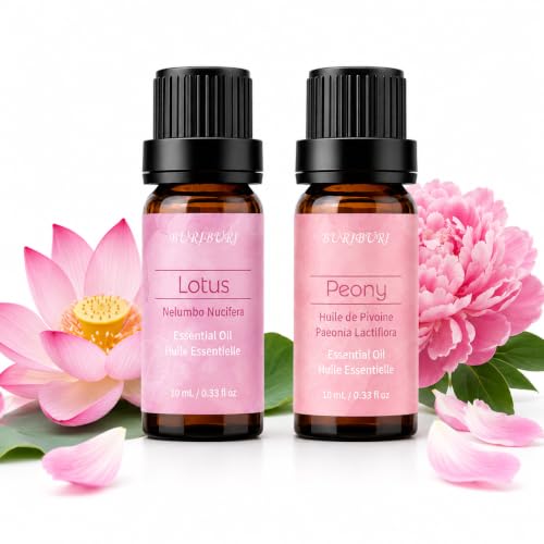 Image of BURIBURI Lotus Peony Essential Oil Set, Floral Aroma for Diffusers 2 Pack