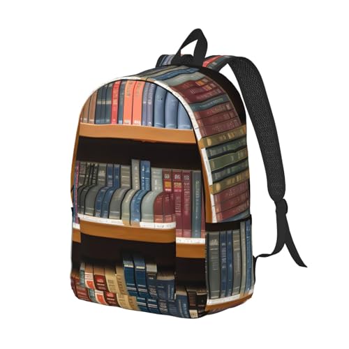 Mochila de senderismo con impresión de biblioteca para libros 2